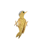 Broche Vintage en Or « Oiseau » - Émeraude et de Diamants
