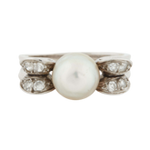 Bague Or blanc et Platine - Diamants et Perle de culture
