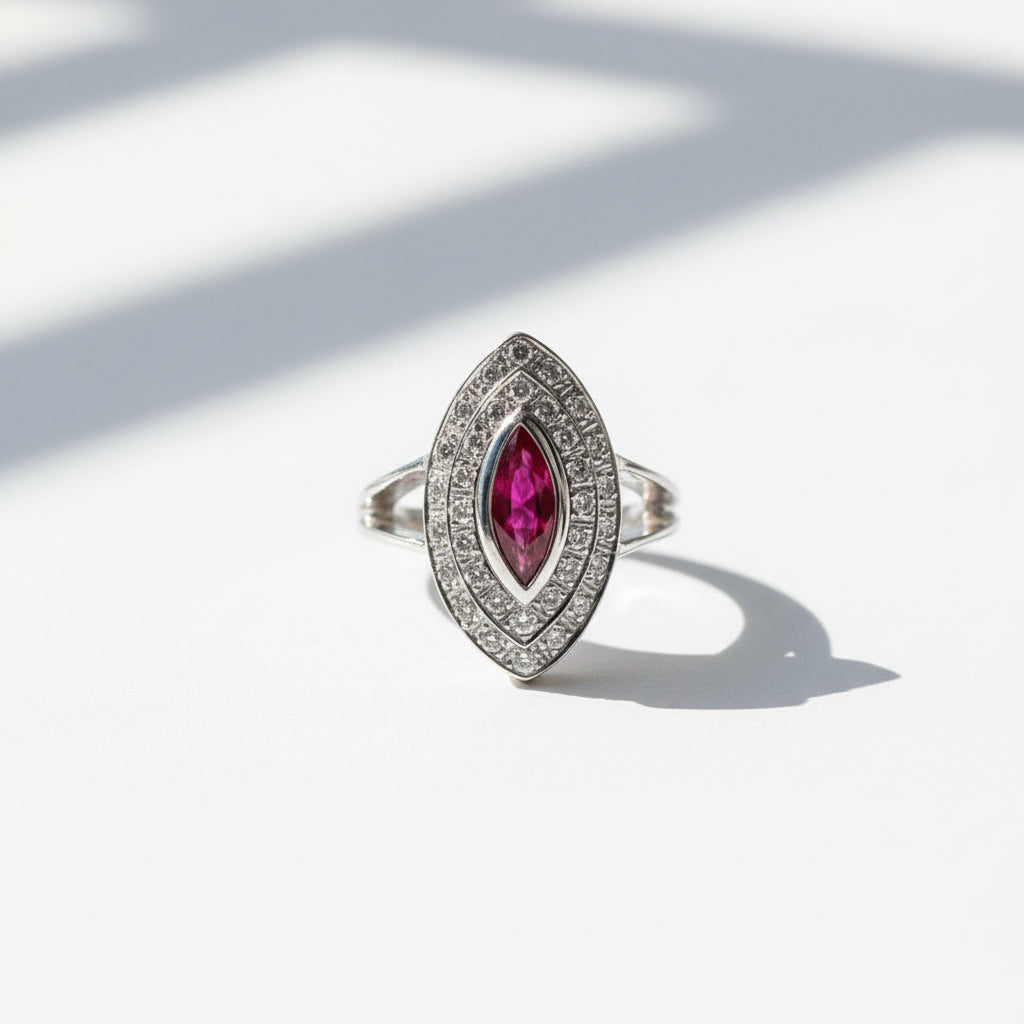 Bague marquise or blanc Rubis et Diamants – LA REGENCE