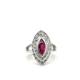 Bague marquise or blanc - Rubis et Diamants