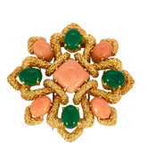 VAN CLEEF AND ARPELS - Delphes - Broche pendentif or jaune, corail et chrysoprase