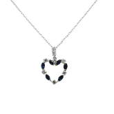 Collier Pendentif Coeur - Or blanc - Saphirs et Diamants