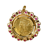 Pendentif Pièce 10 dollars - Or jaune et rubis