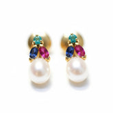 Boucles d’oreilles or jaune - Perles, Saphirs, Rubis et Emeraudes