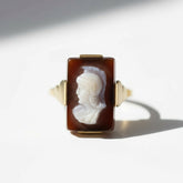 Bague Vintage - Or Jaune et Blanc - Camée Agate