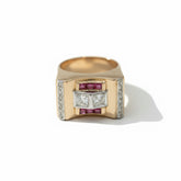 Bague Tank - Or rose - Diamants et Rubis