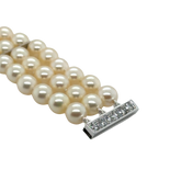 Bracelet de perles de culture - 3 rangs - Or blanc et diamants