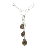 Collier sautoir Or Blanc et quartz fumé