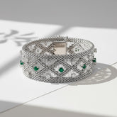 Vintage - Bracelet Or blanc - Diamants et Émeraudes