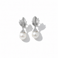 Boucles d’oreilles - Feuillage - Or blanc - Diamants et perles de culture