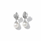 Boucles d’oreilles - Feuillage - Or blanc - Diamants et perles de culture