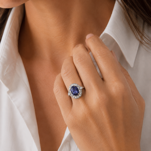 Art Deco - Platinum Ring - 2.96 carat Sapphire