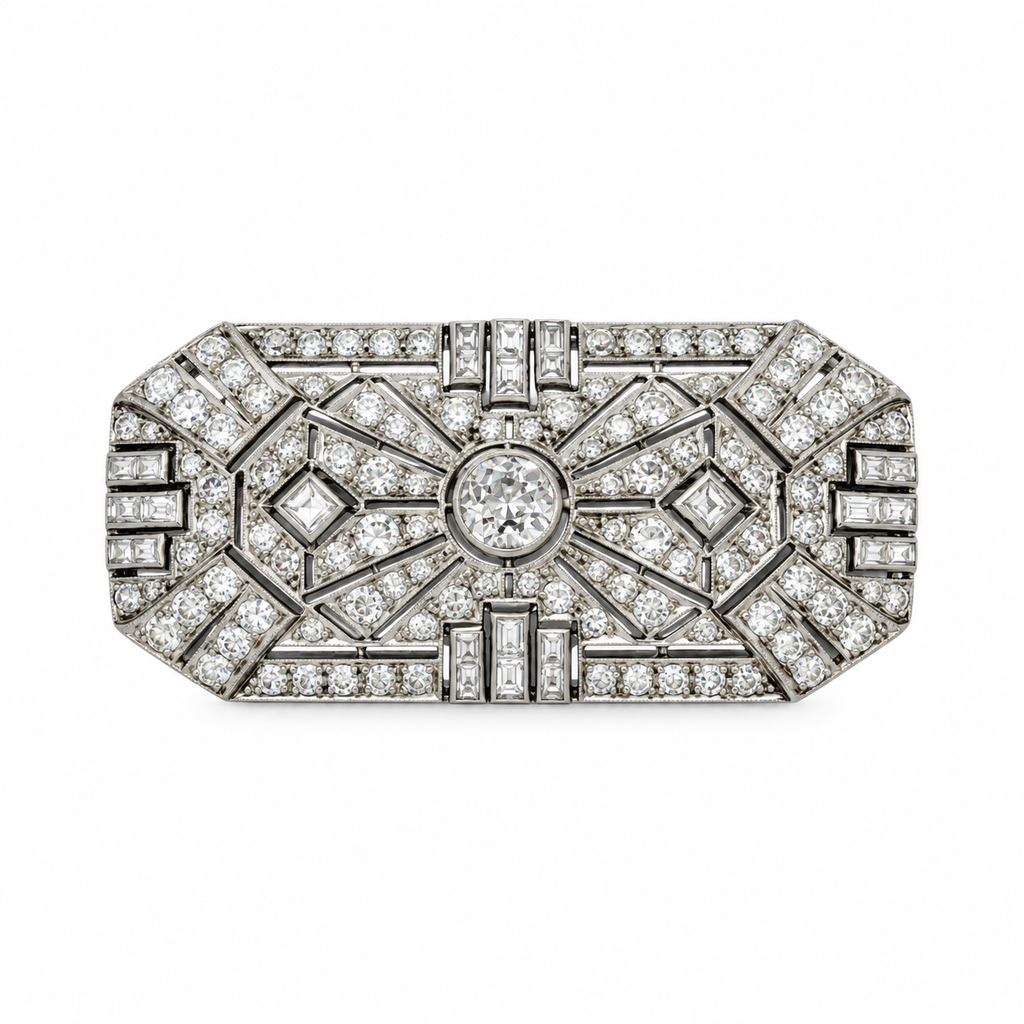 Broche Platine Art déco Diamants 4 carats