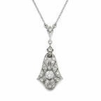 Art Déco - Collier Pendentif - Or blanc et Diamants