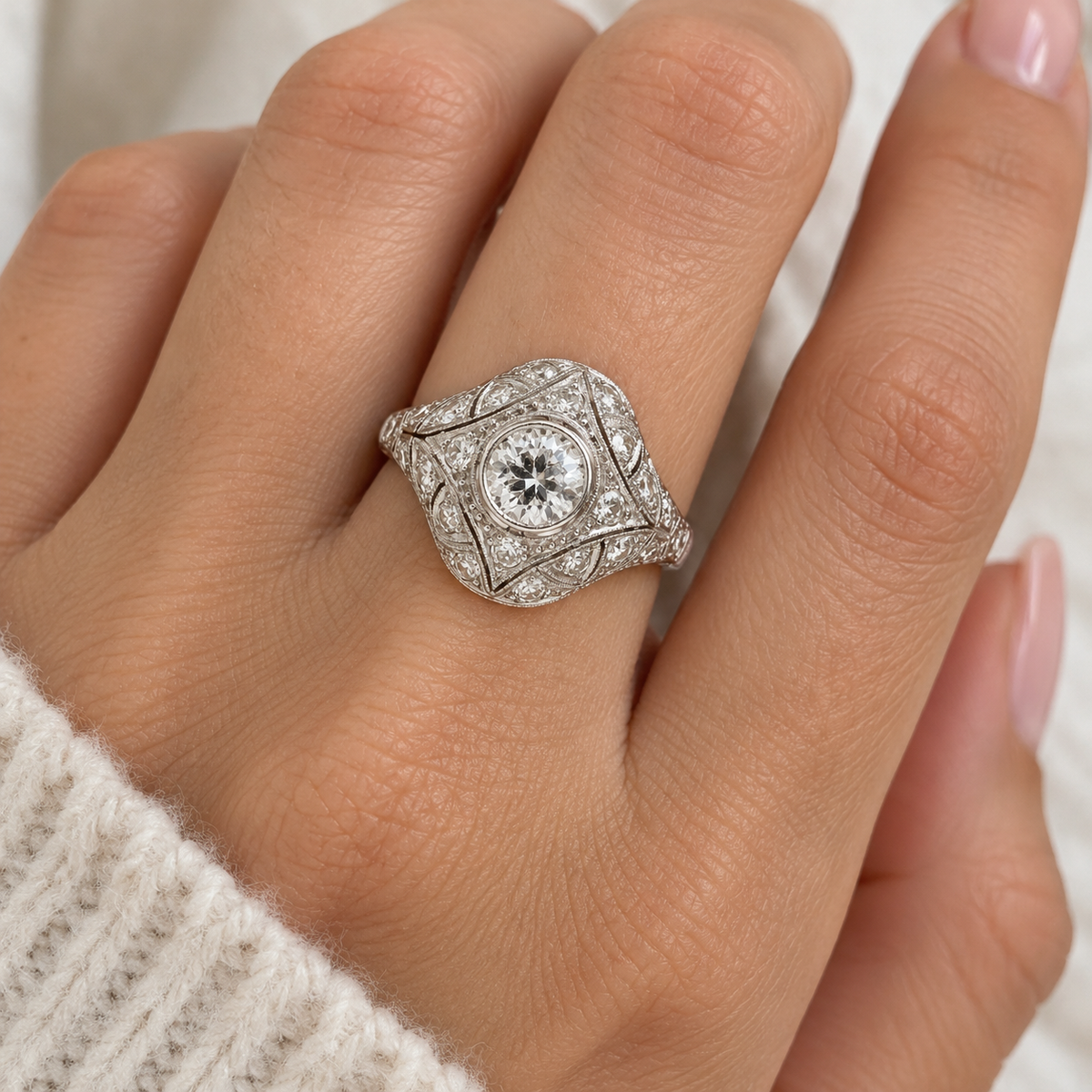 Art Déco - Bague Platine - Diamants 1,30 carats