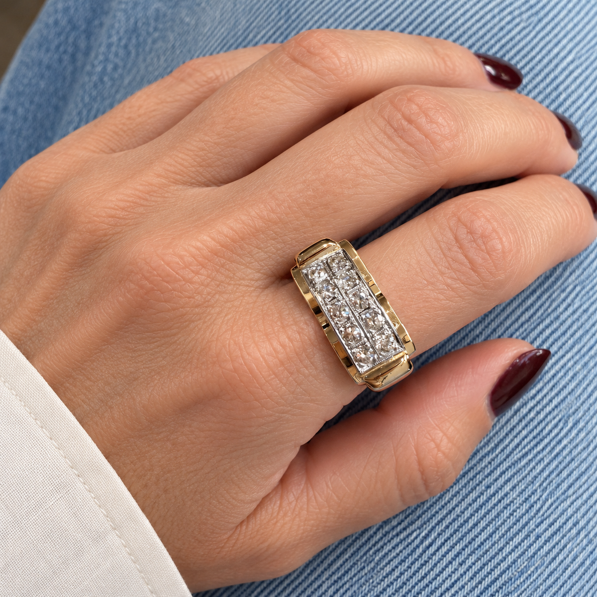 Bague Tank or rosé et Diamants