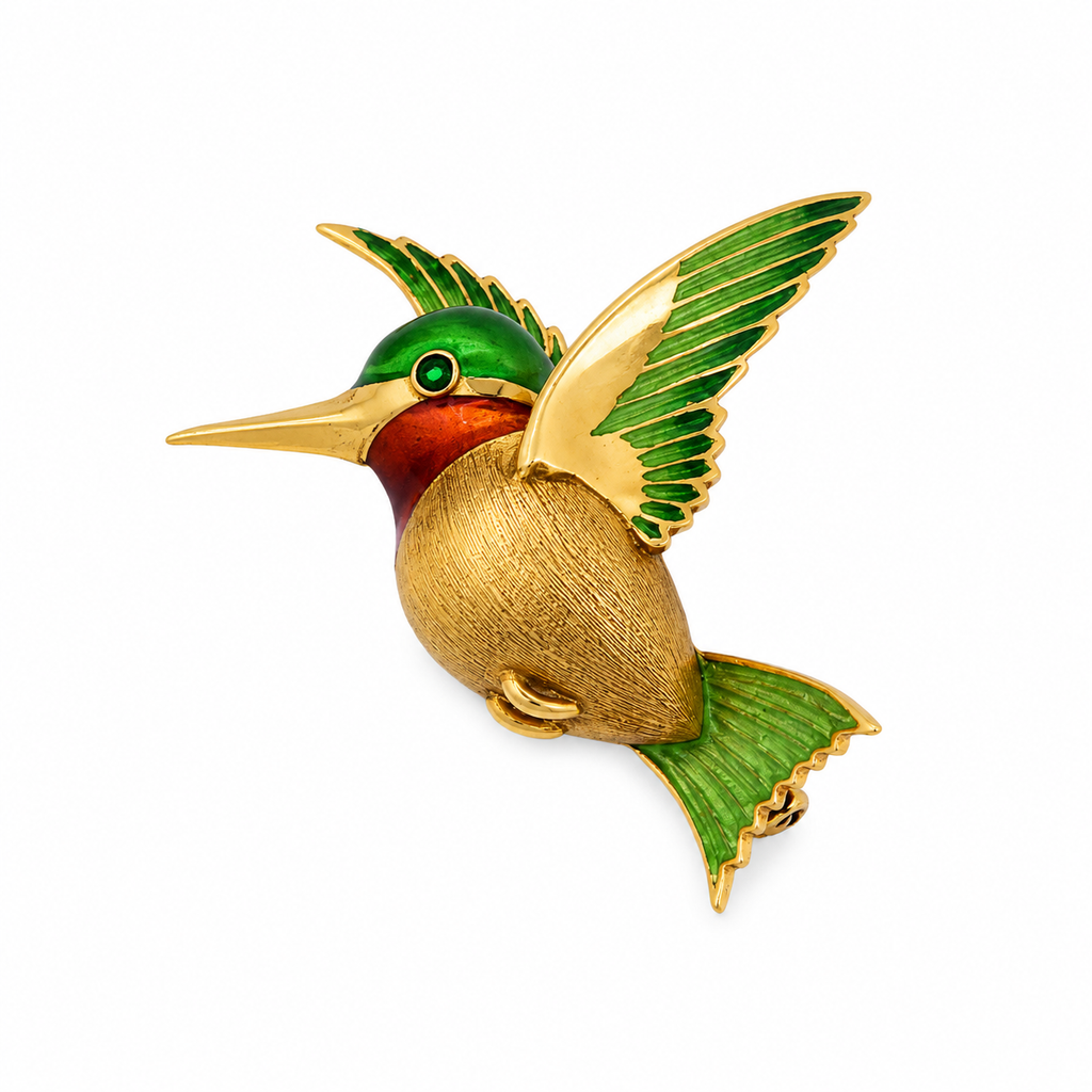 Broche Colibri - Or Jaune - émail