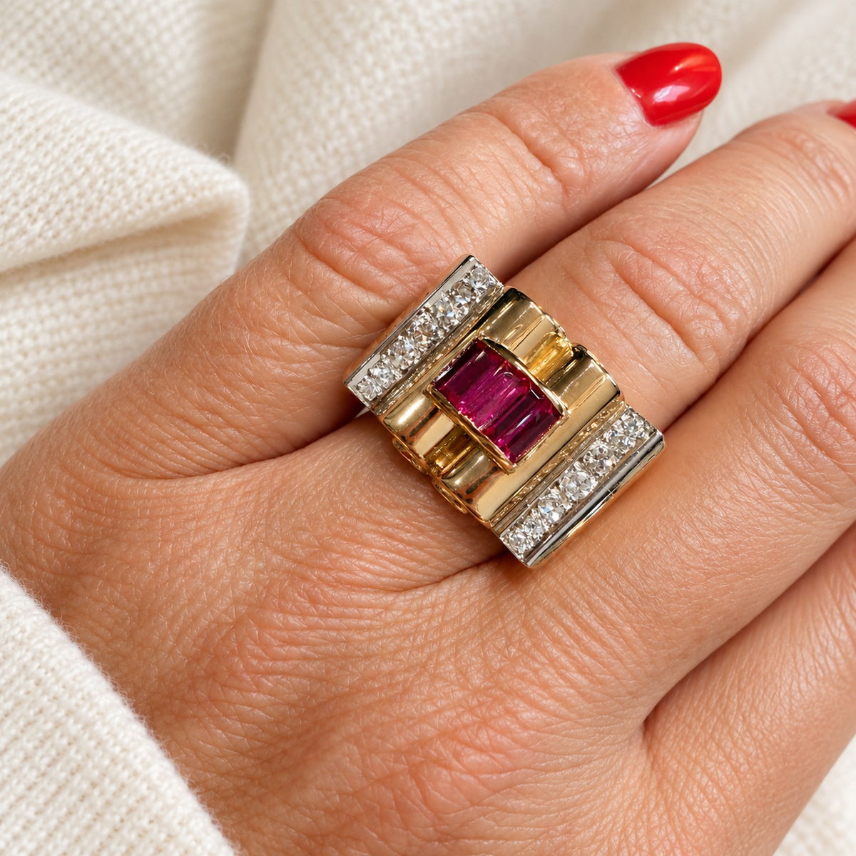 Bague Tank - Or jaune et diamants