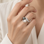 Bague Toi & Moi - Platine - Perles et Diamants