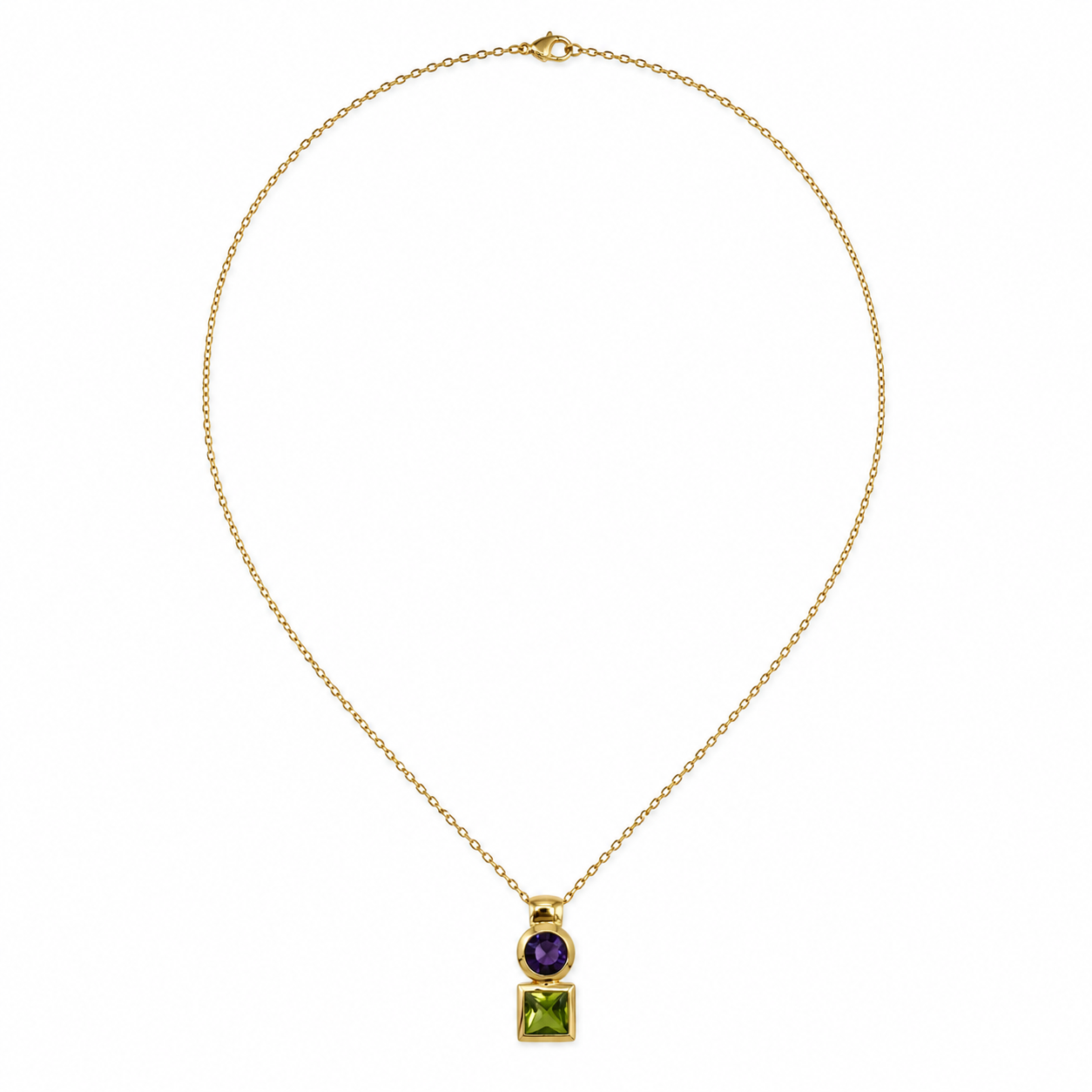 Collier Pendentif - Or Jaune - Améthyste et Péridot