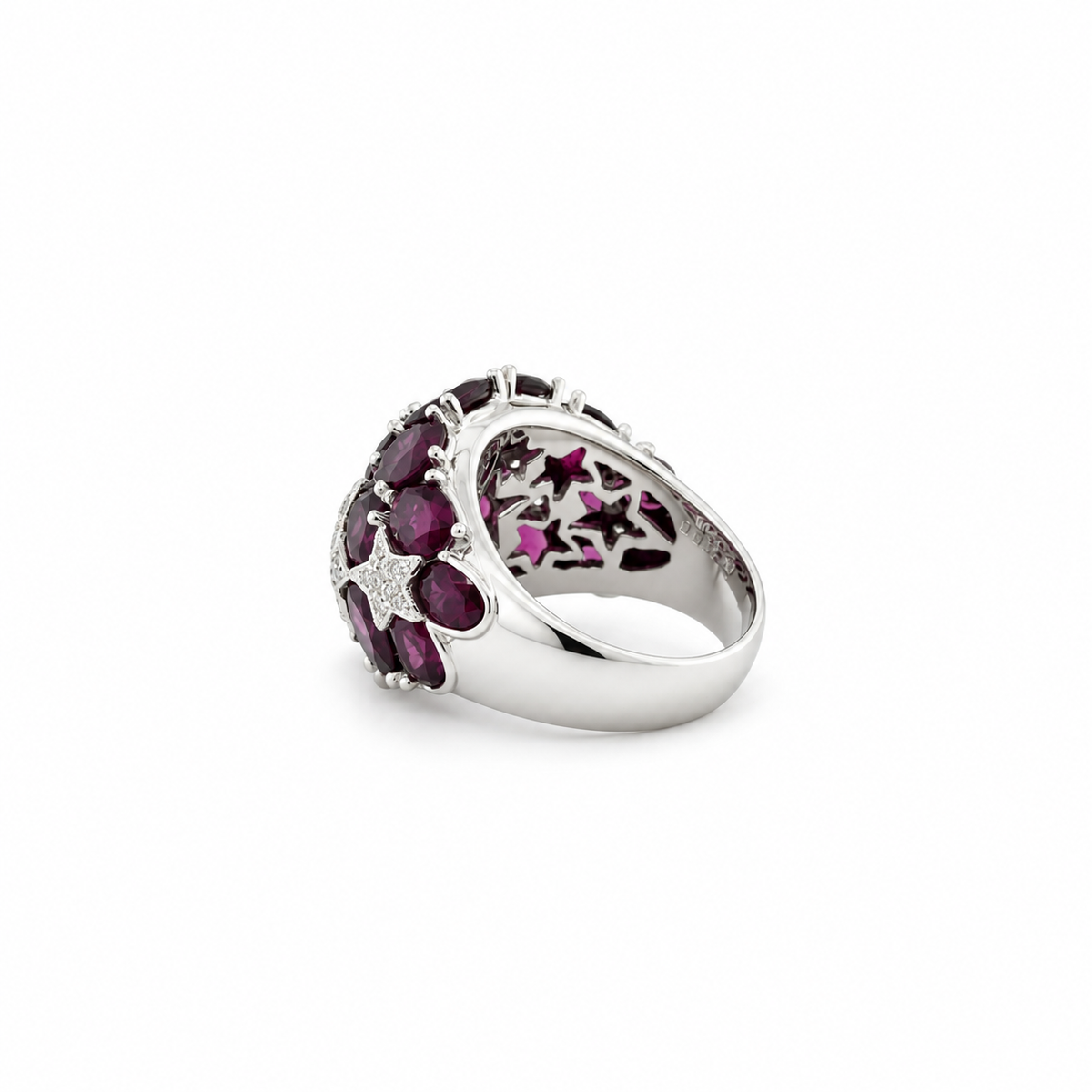 Bague Dôme - Étoiles - Or Blanc - Tourmaline et Diamants