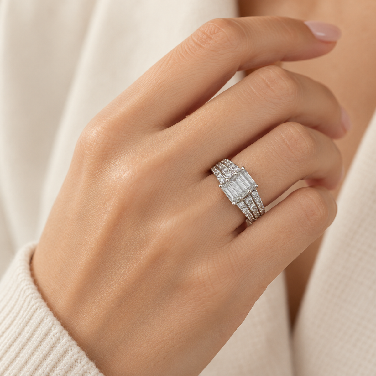 White Gold Ring - Baguette Diamonds