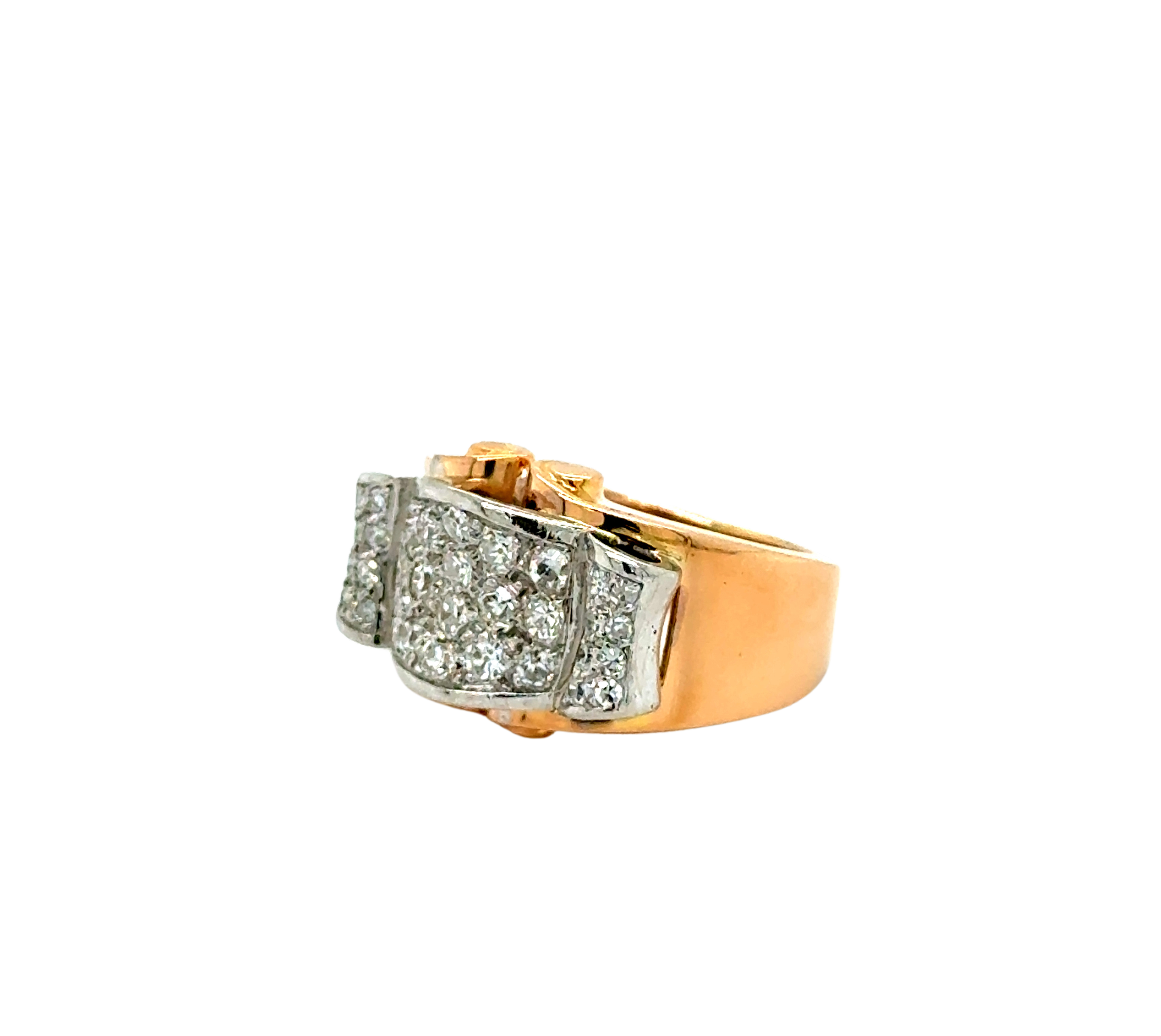 Bague Tank Or rose et Platine - Diamants - 1940