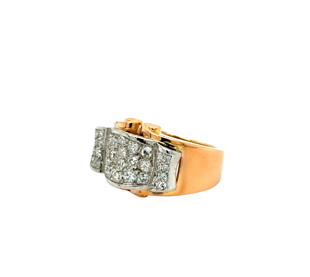 Bague Tank Or rose et Platine - Diamants - 1940