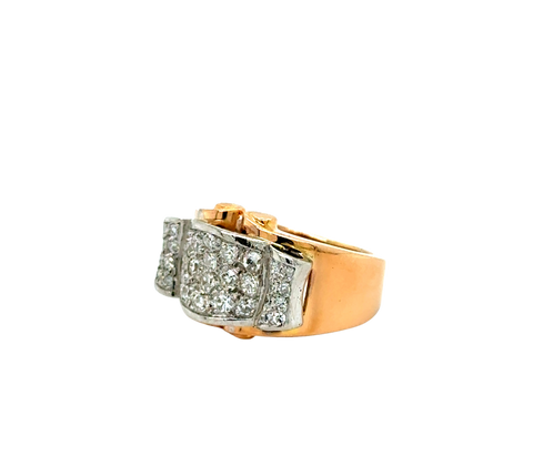 Bague Tank Or rose et Platine - Diamants - 1940