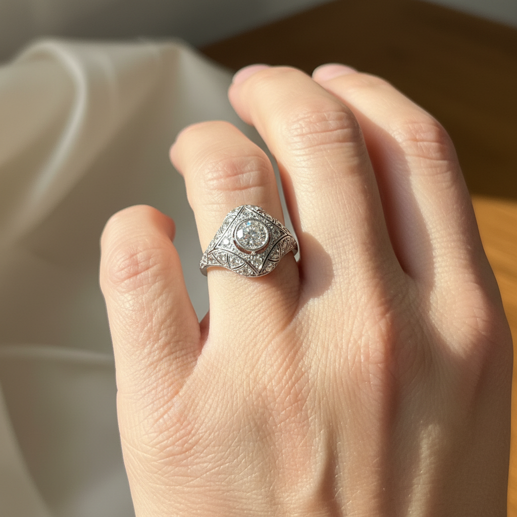 Art Déco - Bague Platine et Diamants