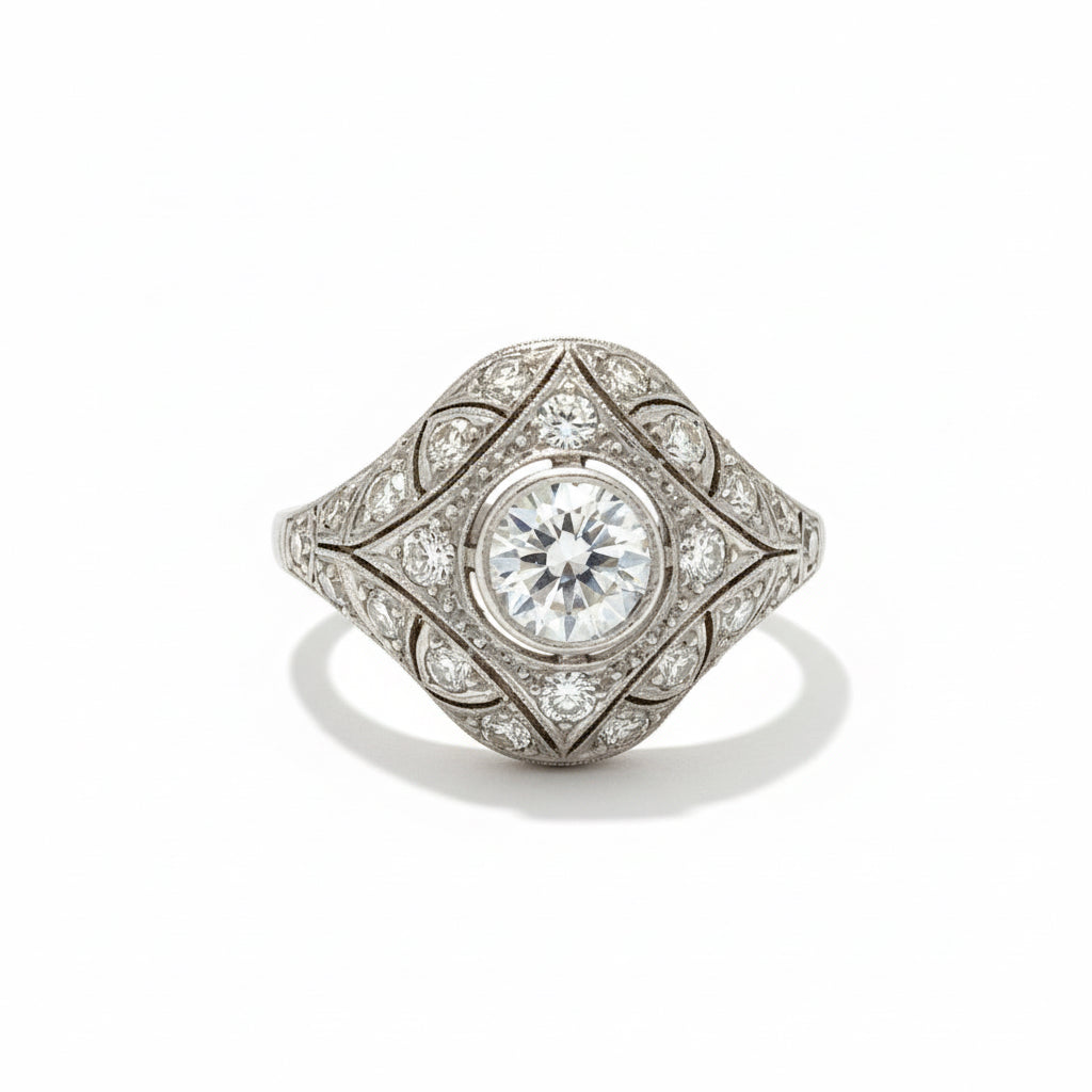 Art Déco - Bague Platine et Diamants