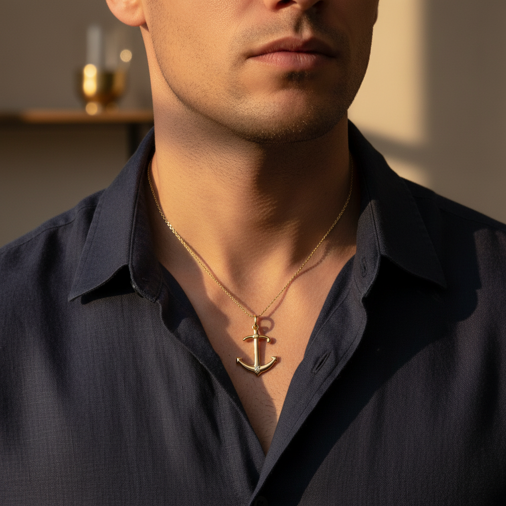 Pendentif Ancre Or jaune et Diamant