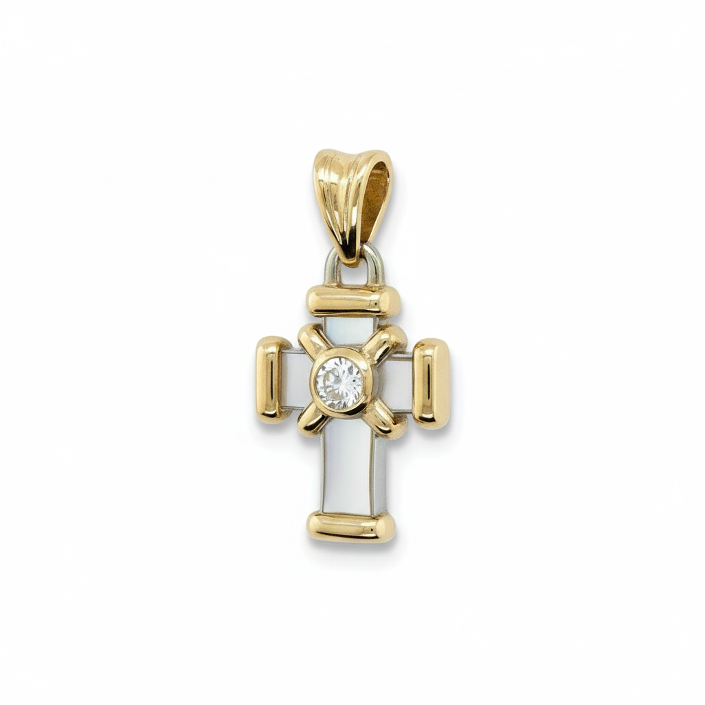 Pendentif Croix Or Jaune et Blanc - Diamant