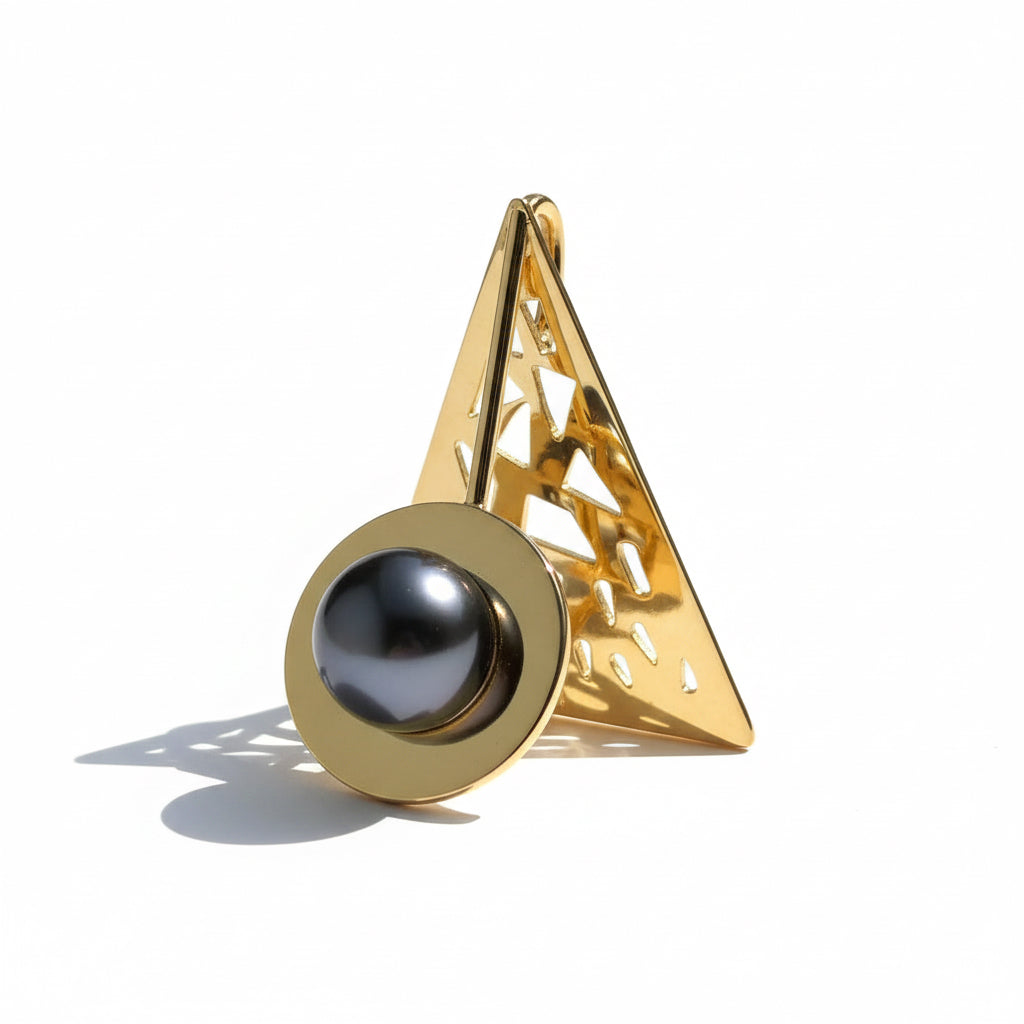 Pendentif géométrique Or Jaune et Perle de Tahiti