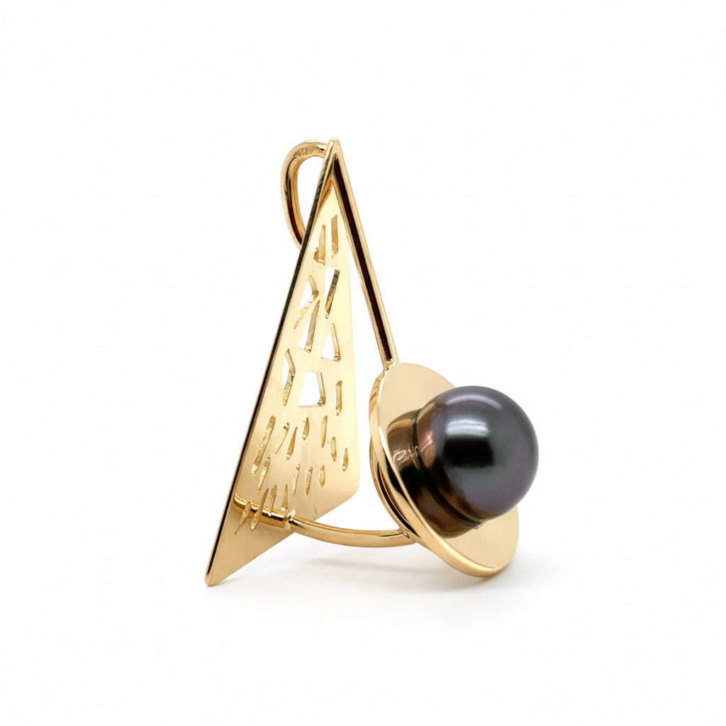 Pendentif géométrique Or Jaune et Perle de Tahiti