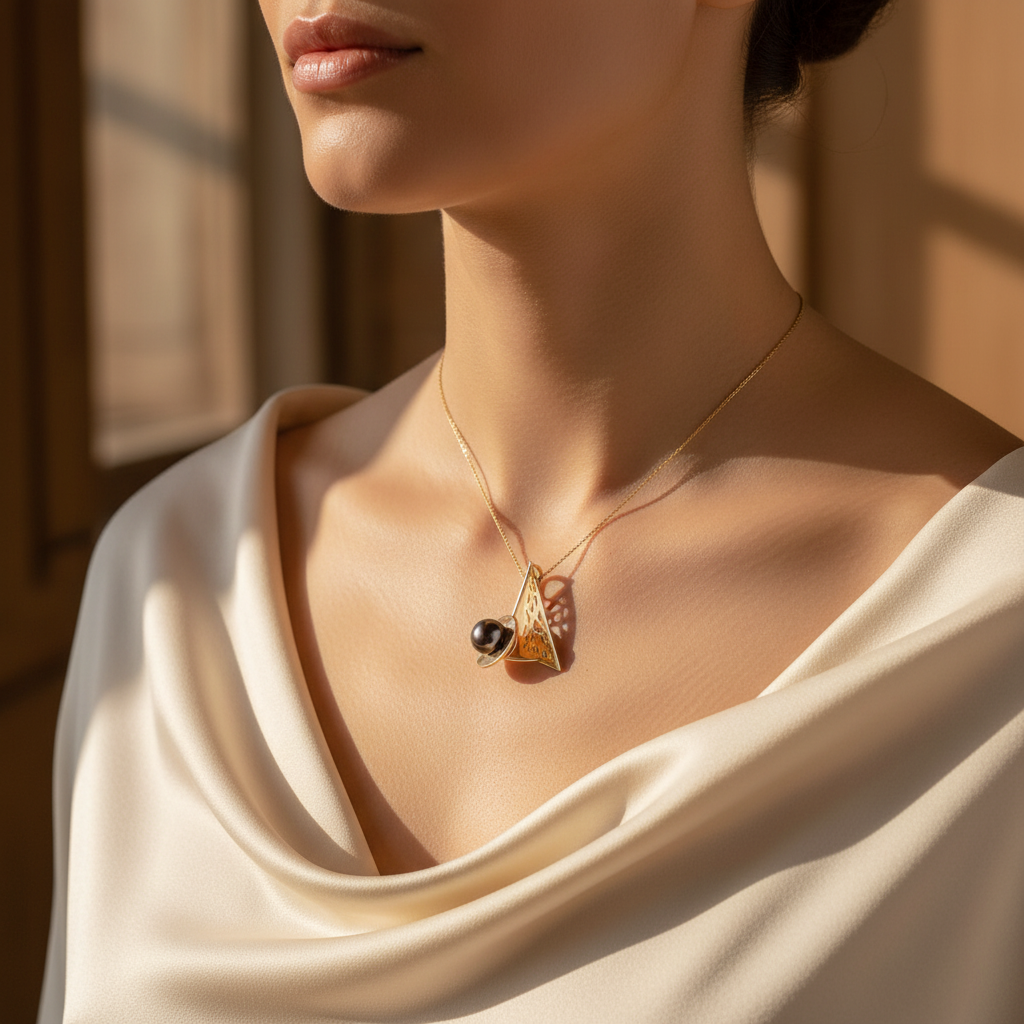 Pendentif géométrique Or Jaune et Perle de Tahiti