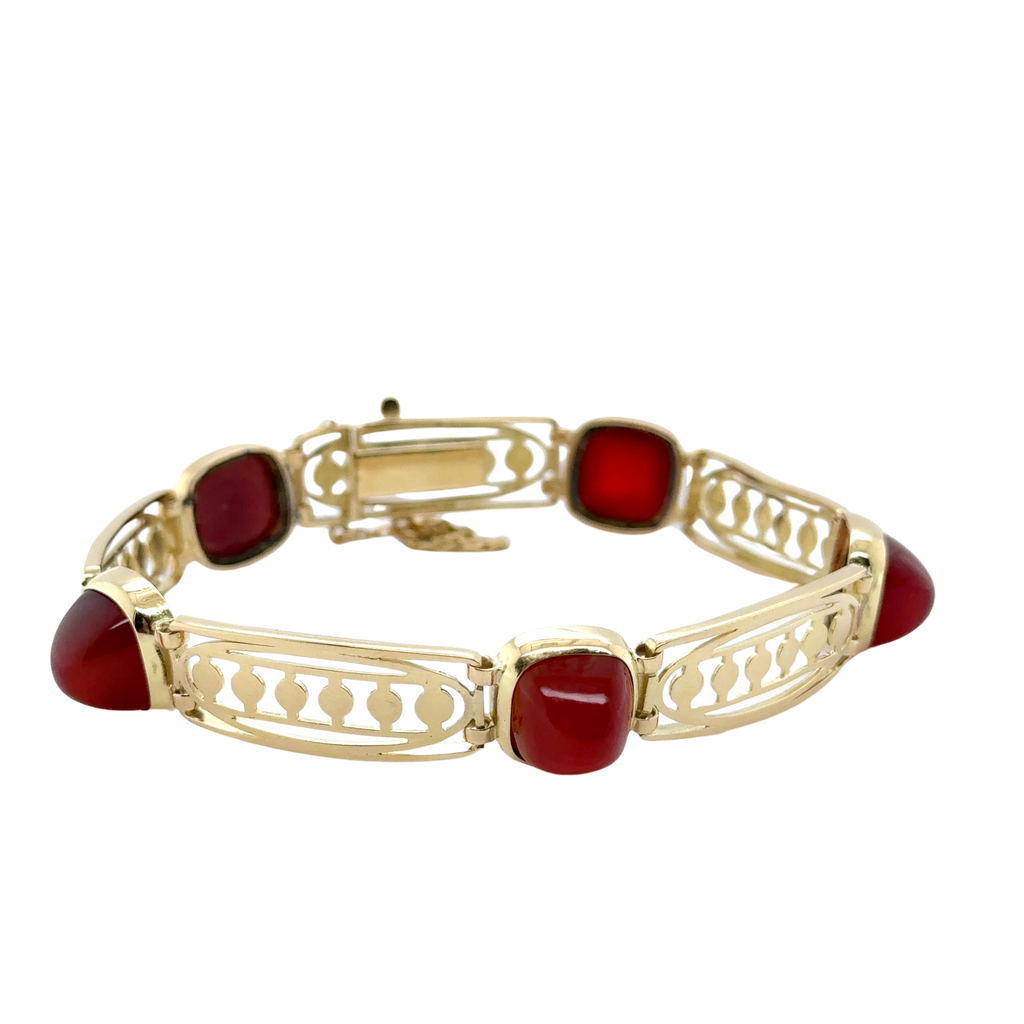 Art déco -  Bracelet Or jaune et cabochon Cornaline