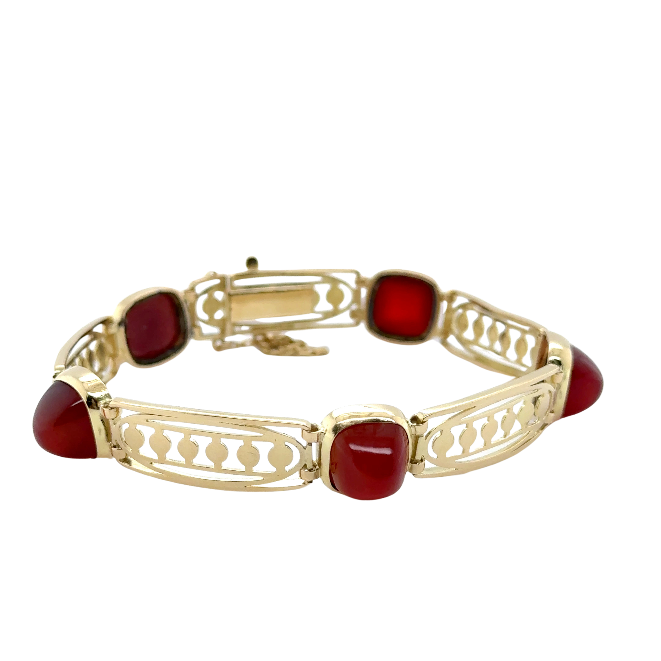 Art déco -  Bracelet Or jaune et cabochon Cornaline