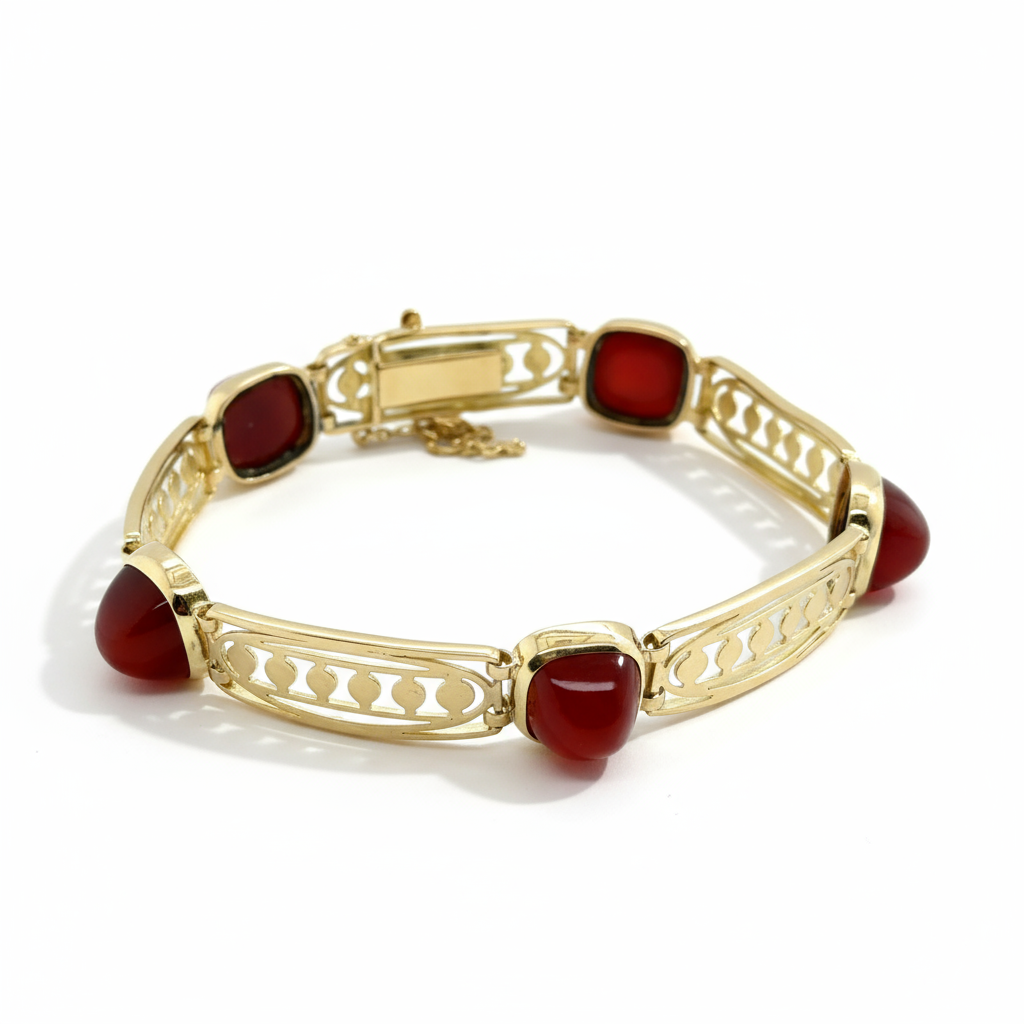 Art déco -  Bracelet Or jaune et cabochon Cornaline