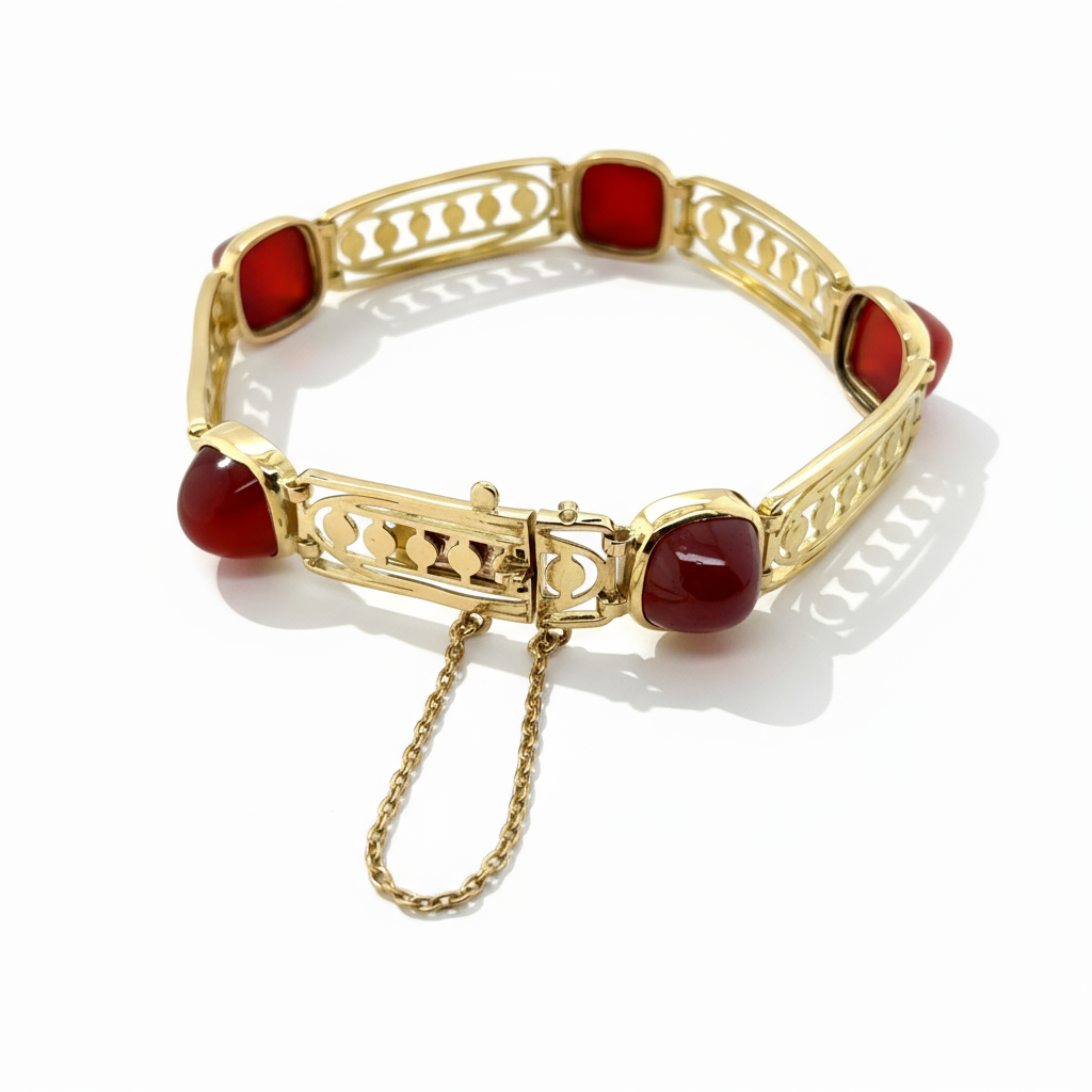 Art déco -  Bracelet Or jaune et cabochon Cornaline