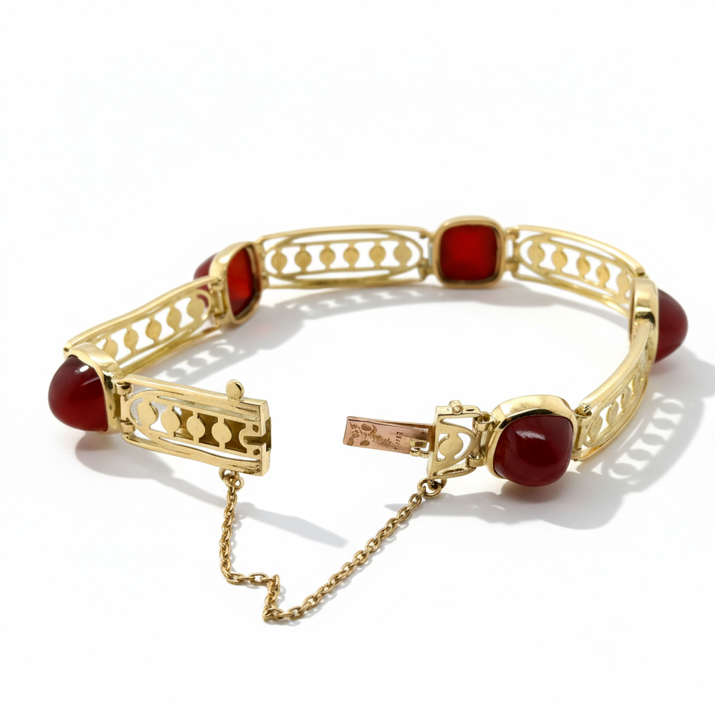 Art déco -  Bracelet Or jaune et cabochon Cornaline