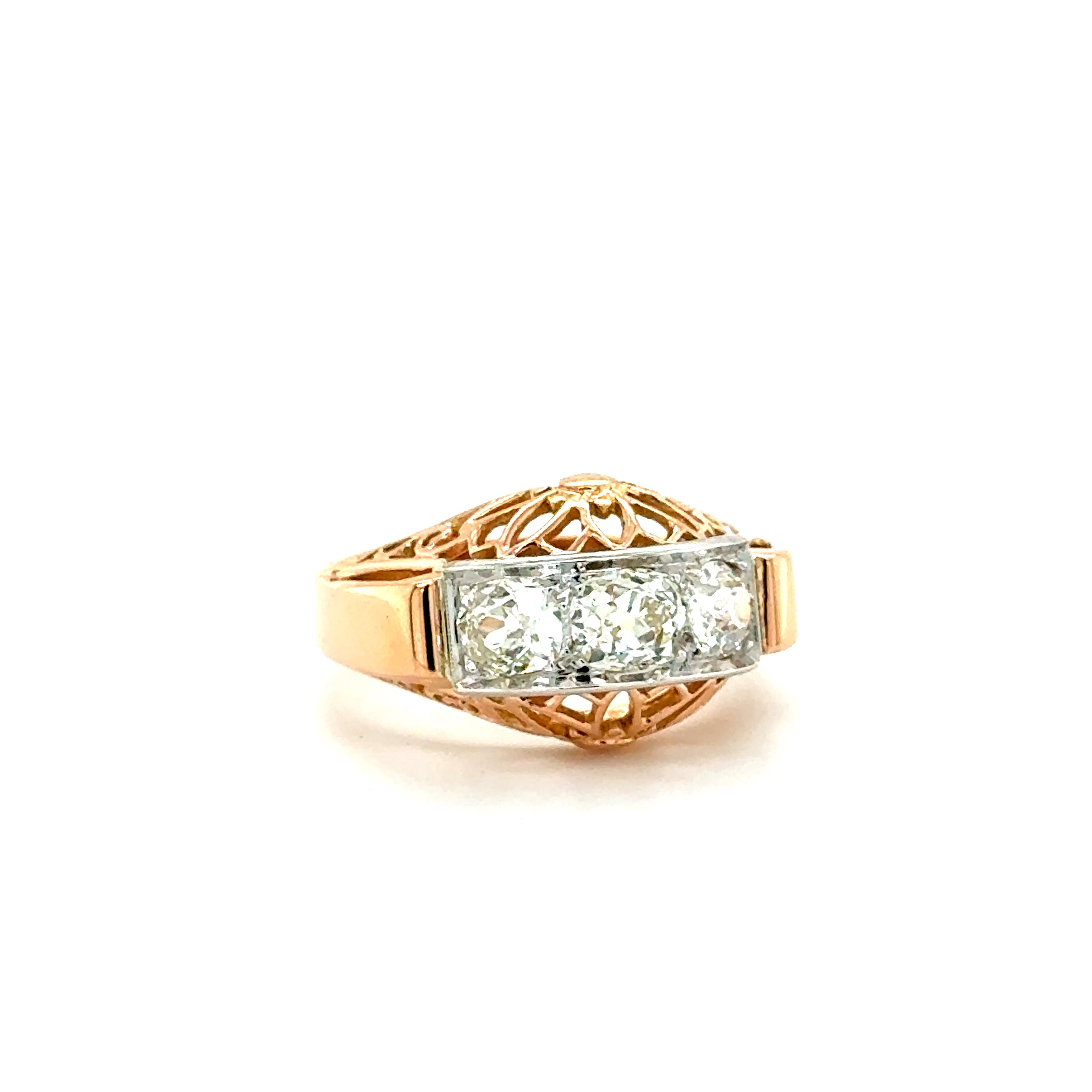 Bague Tank - Or Rose et Platine - Diamants - 1940