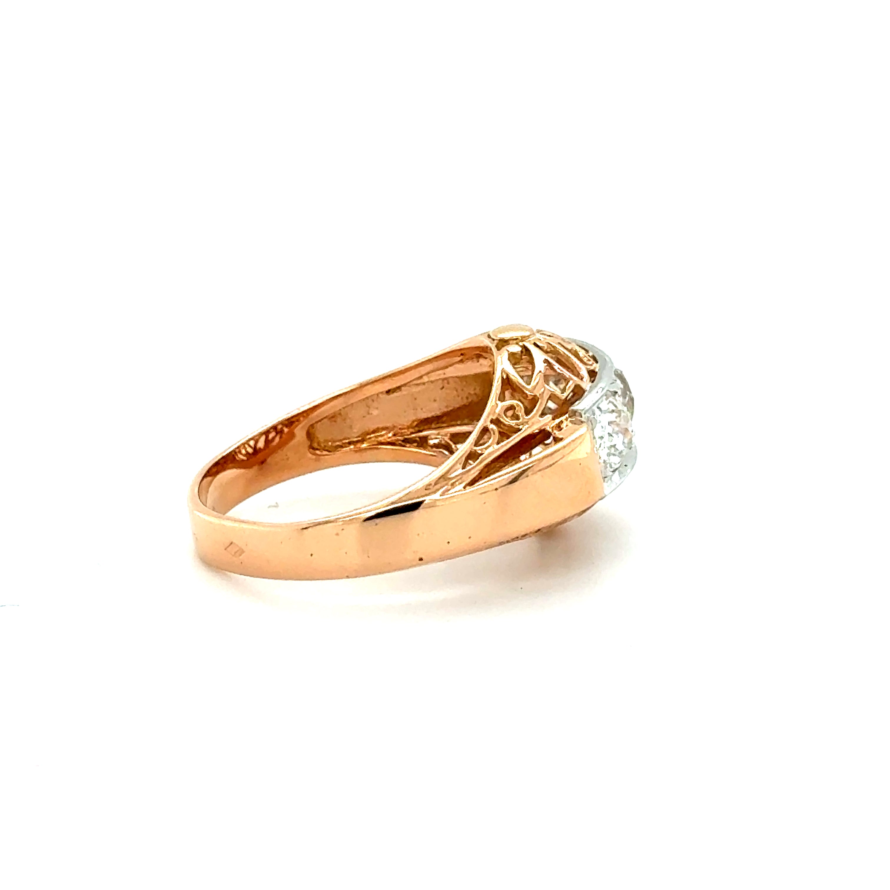 Bague Tank - Or Rose et Platine - Diamants - 1940