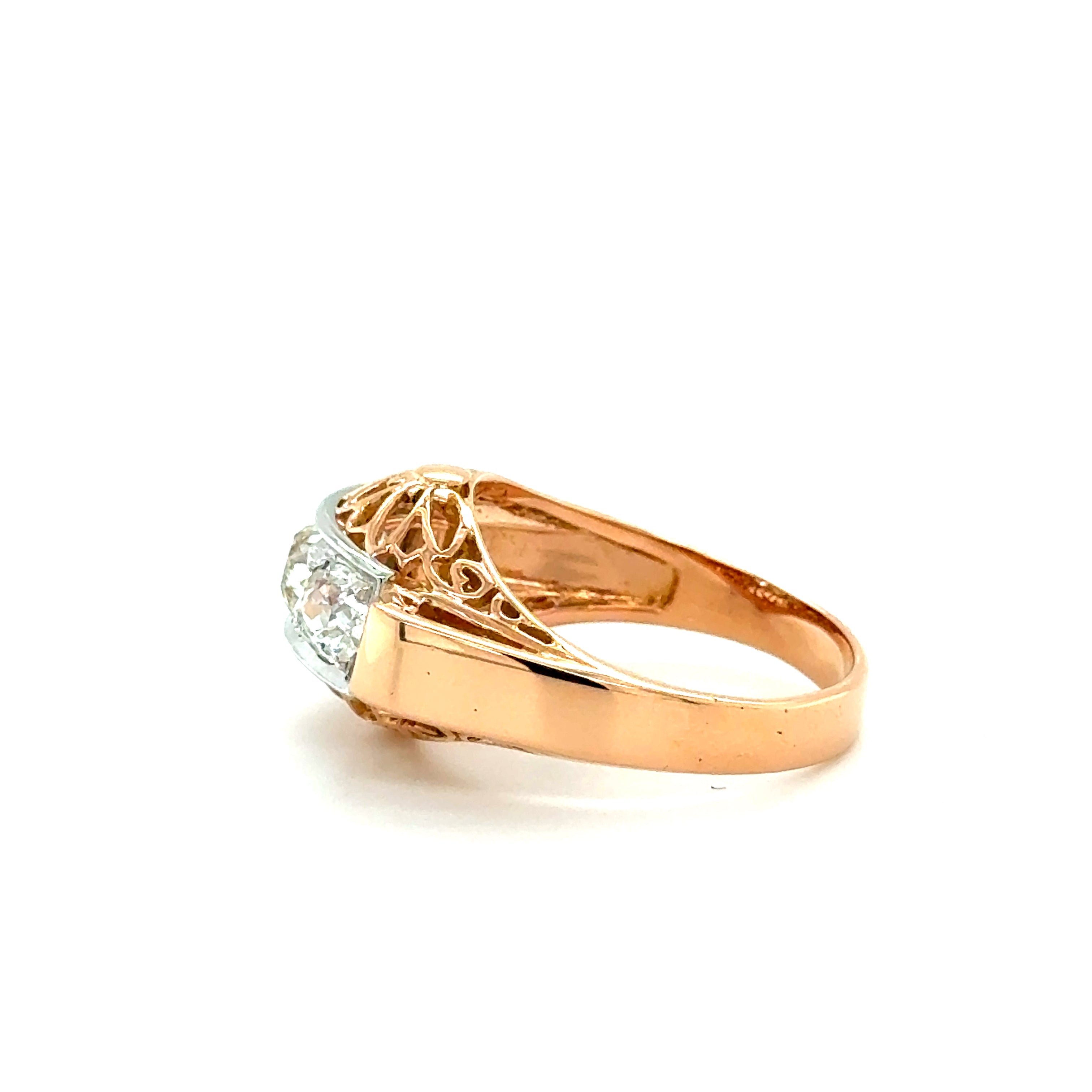 Bague Tank - Or Rose et Platine - Diamants - 1940