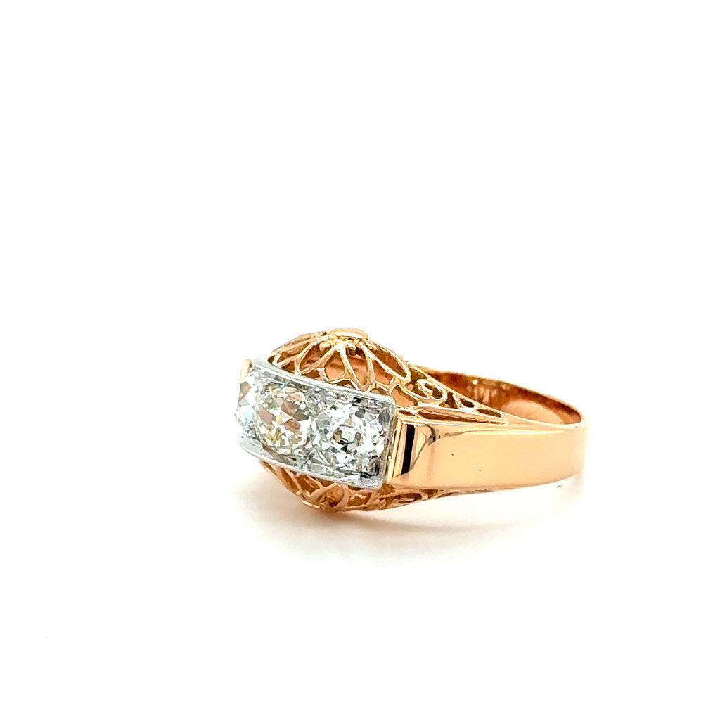 Bague Tank - Or Rose et Platine - Diamants - 1940