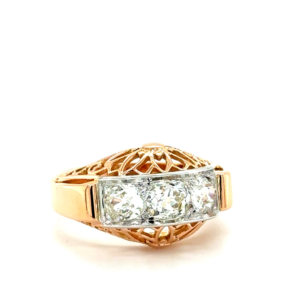 Bague Tank - Or Rose et Platine - Diamants - 1940