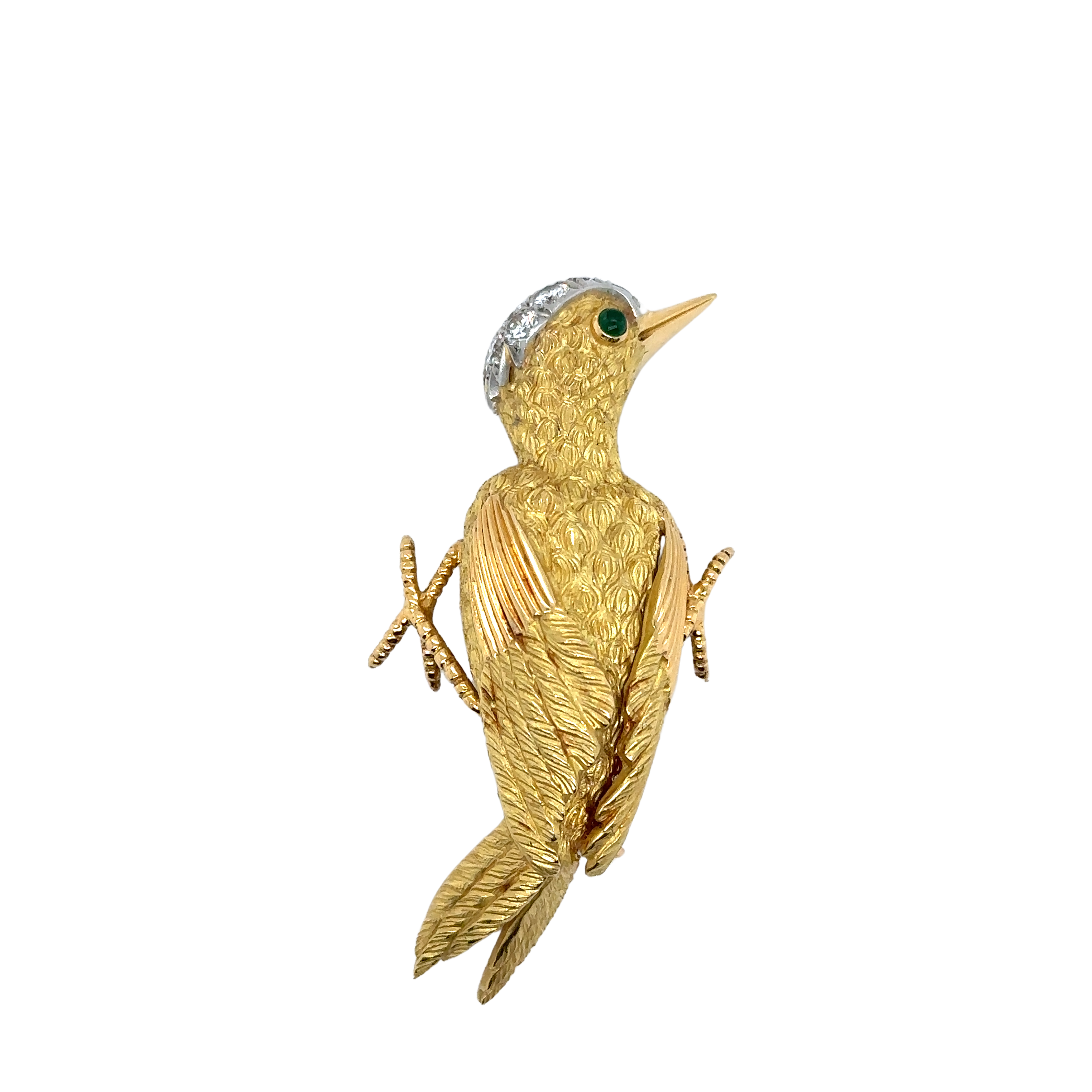 Broche Vintage en Or « Oiseau » - Émeraude et de Diamants