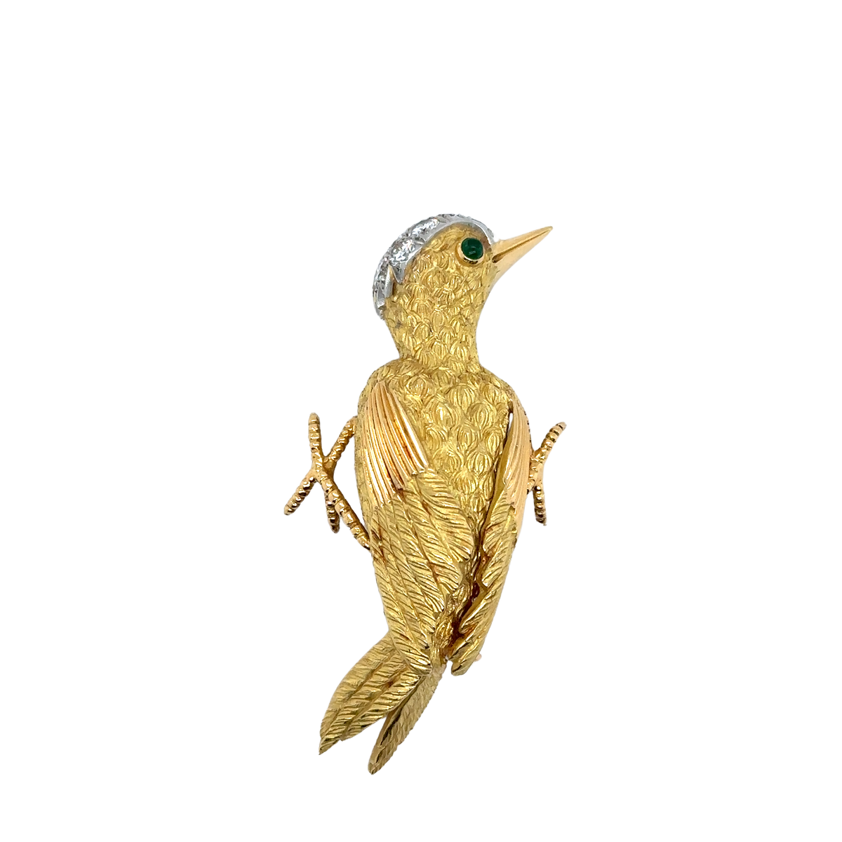 Broche Vintage en Or « Oiseau » - Émeraude et de Diamants