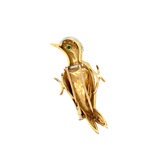 Broche Vintage en Or « Oiseau » - Émeraude et de Diamants