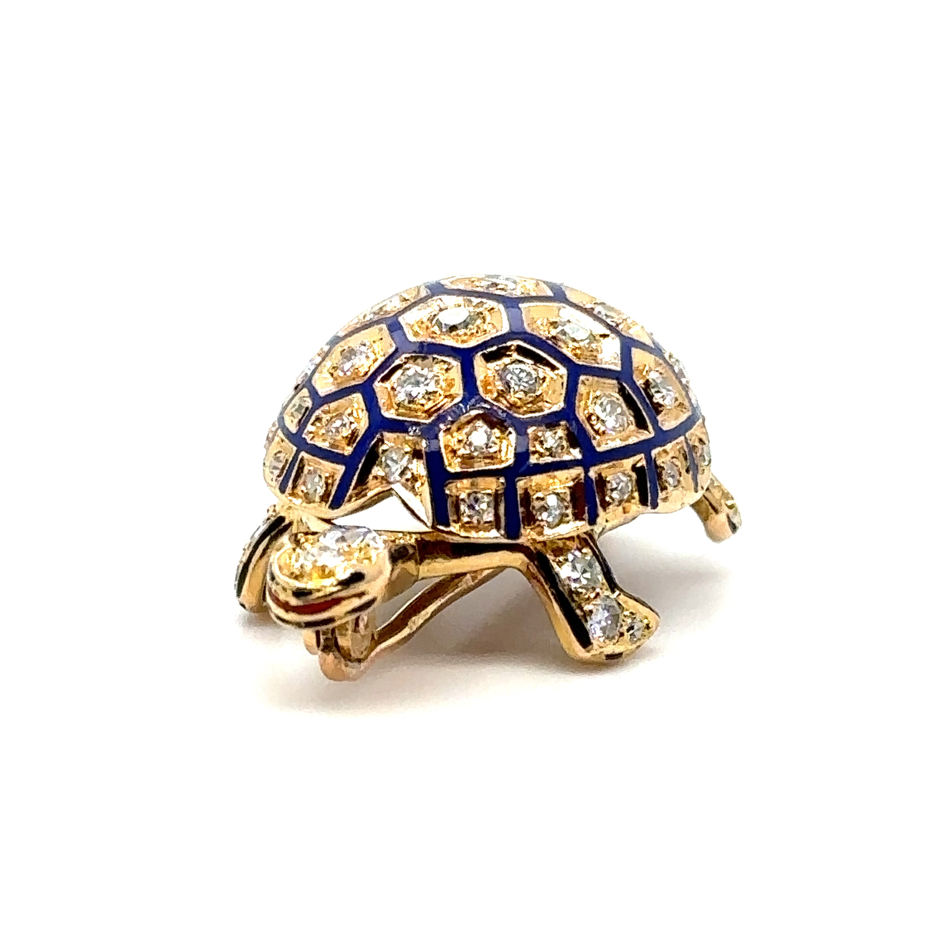 Broche Tortue en Or, Émaillée et Sertie de Diamants